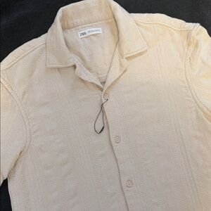 Zara Men's Beige Textured Button Down Shirt